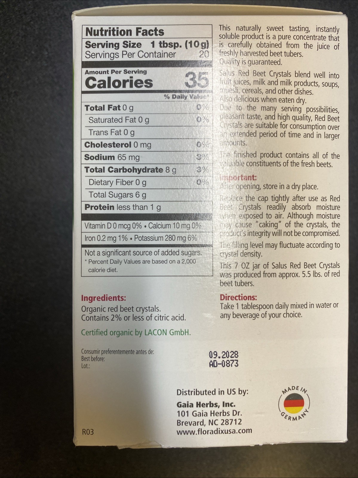 Flora Salus-Haus Red Beet Crystals, 7 Ounces