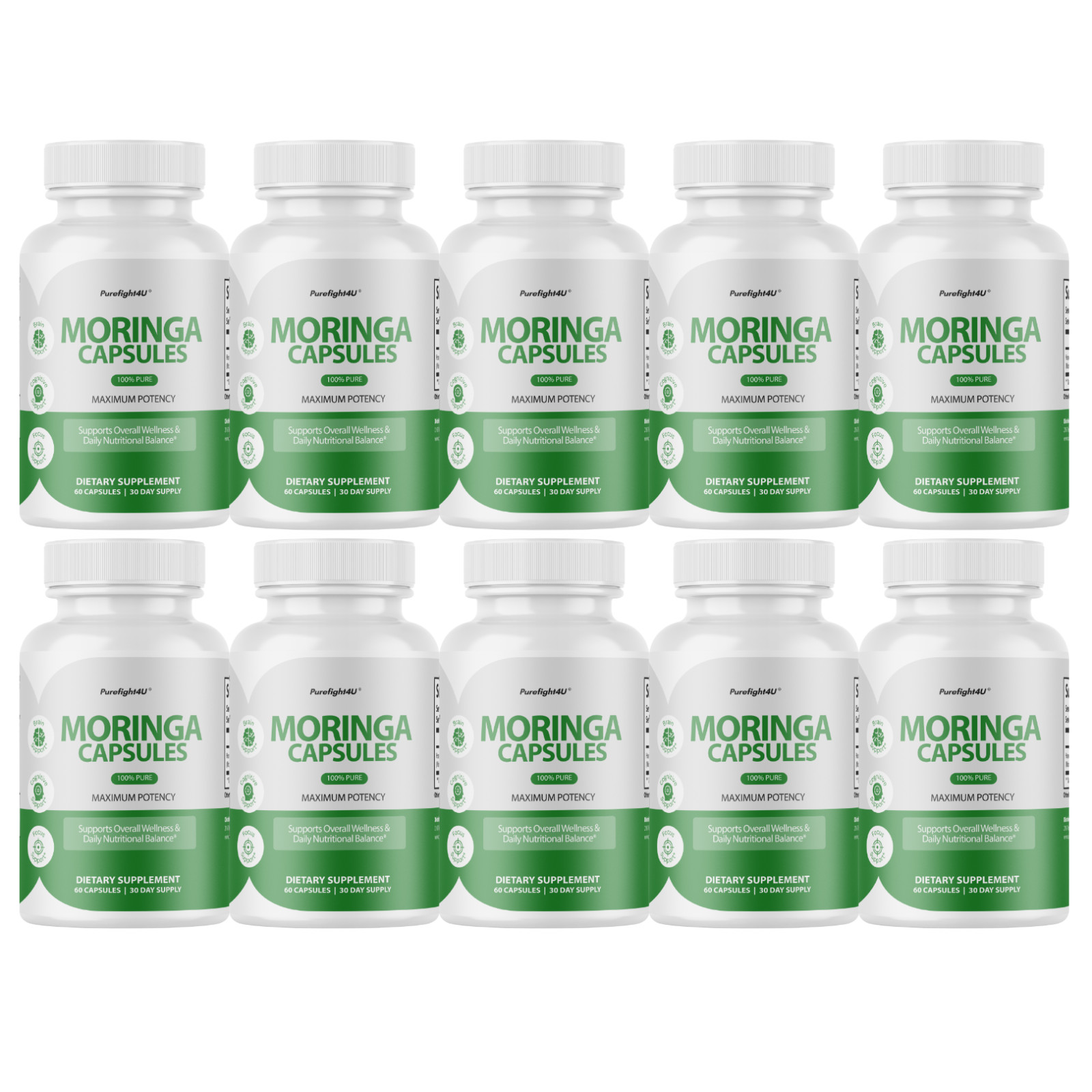 Moringa Capsules 100% Pure, Supports Overall Wellness – Supplement | 10 Bottles