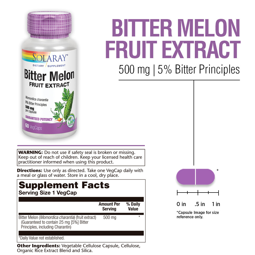 Solaray Bitter Melon Fruit Extract 500mg 5% Bitter Principles | 60 VegCaps