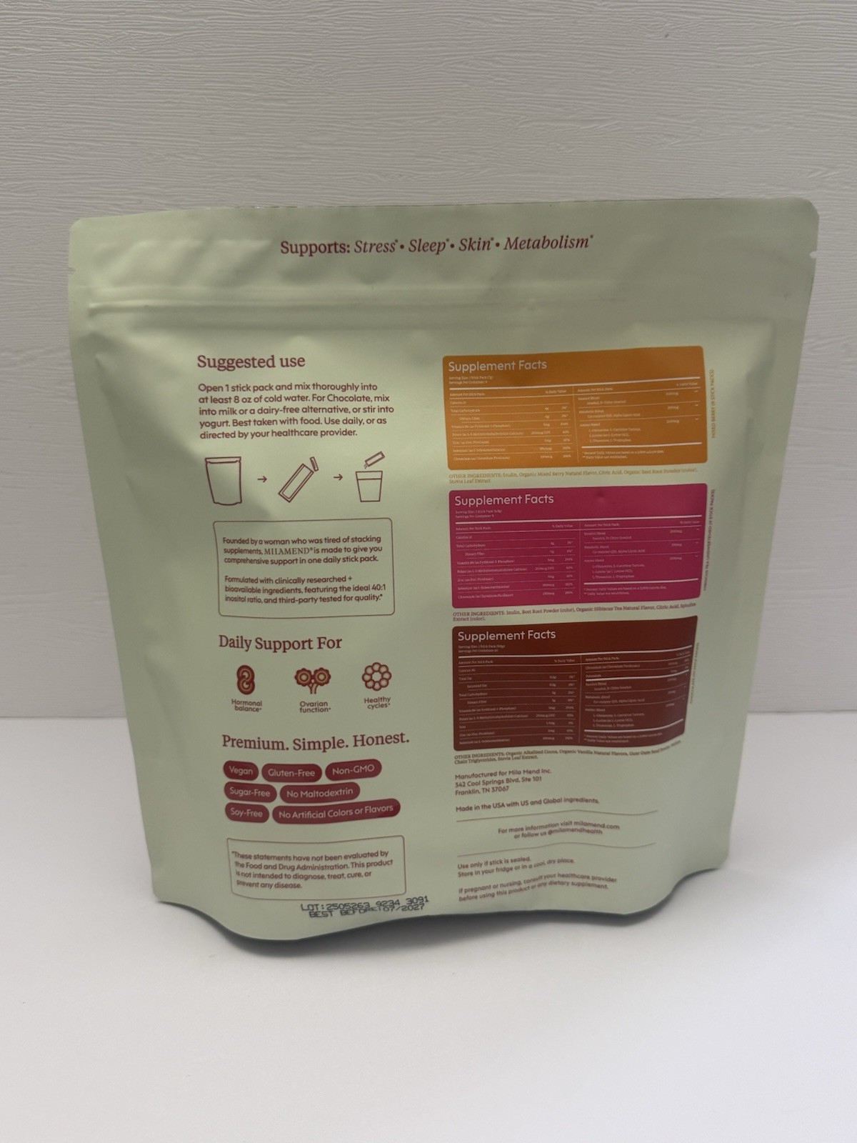 Milamend Hormone Balance Powder Variety Pack PCOS Support Inositol CoQ10 B6