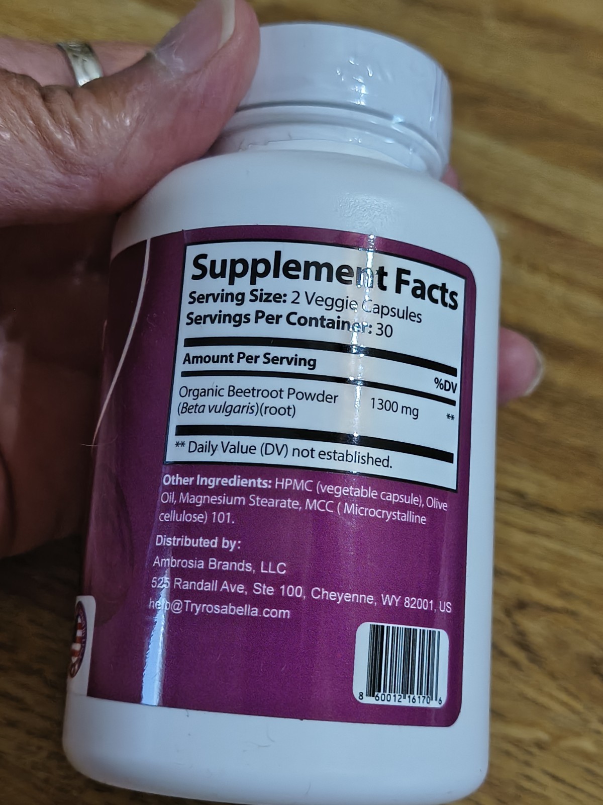 Rosabella Organic Beetroot 1300mg Capsules 60 Count for Athletic Performance