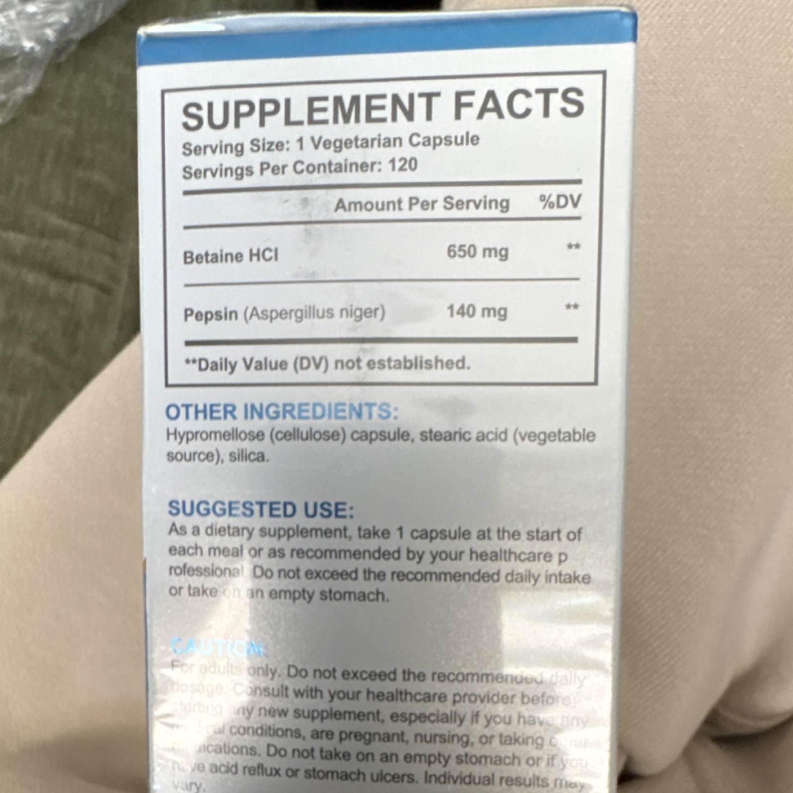 OneBtanicl Betaine HCl & Pepsin 790mg Digestive Support Vegetarian 120 Capsules