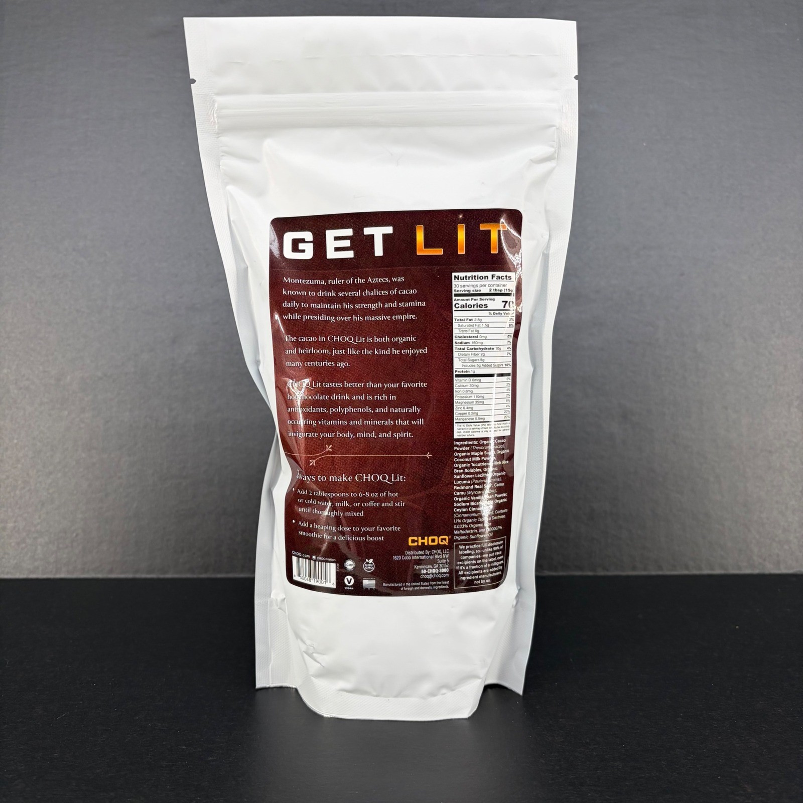 CHOQ LIT Powder Cacao Superfood Blend 16oz Organic Vegan Heirloom Wellness