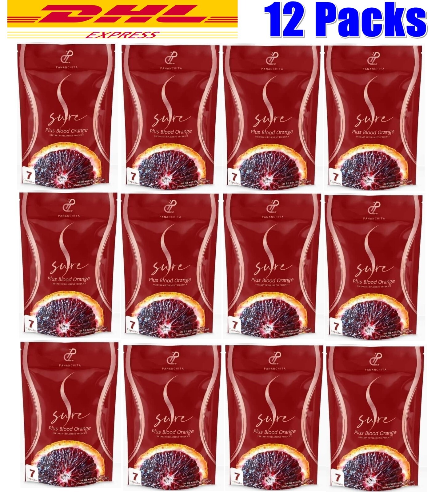 12 X S SURE PLUS Blood Orange Weight Control By Pananchita 7 Capsules