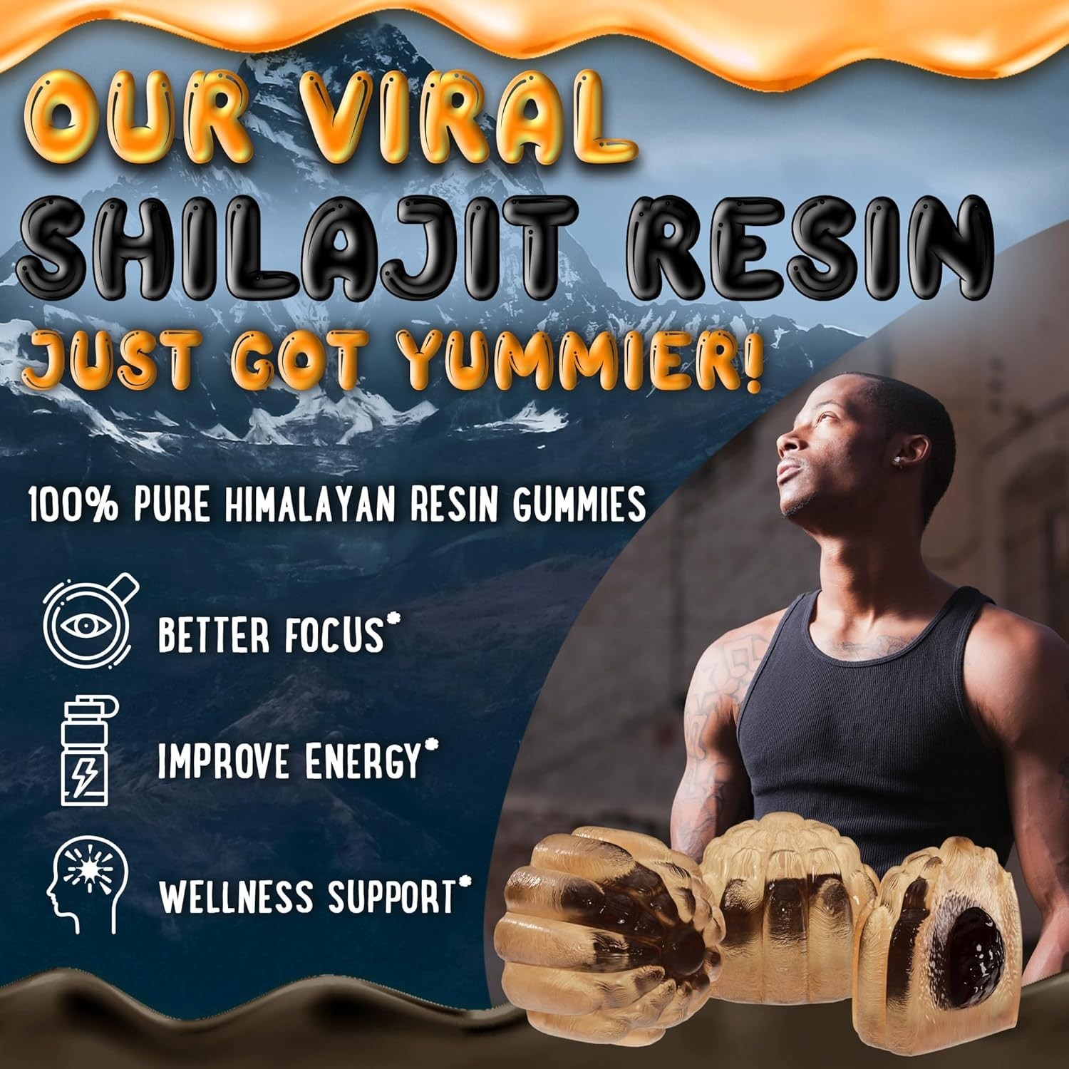 Oh My Chewy Pure Himalayan Shilajit Gummies with Ashwagandha Peach & Mango 60 ct