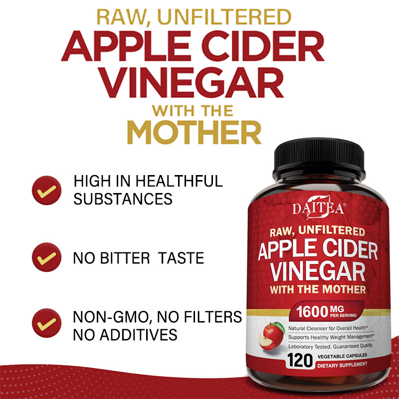 1600mg Apple Cider Vinegar Capsules, Detox & Weight Support, 120 VegCaps