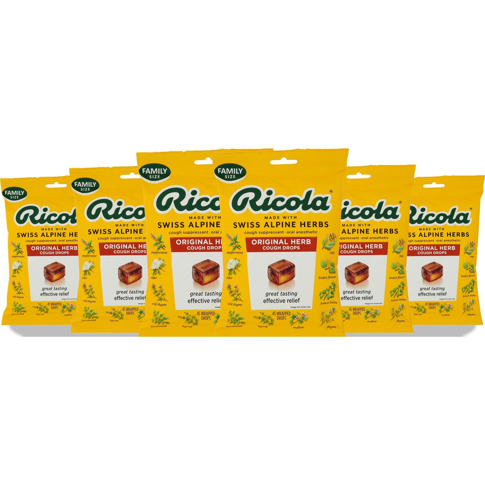 Ricola Cough Drops Original Herb 45 Wrapped Lozenges Ct 6 Pack