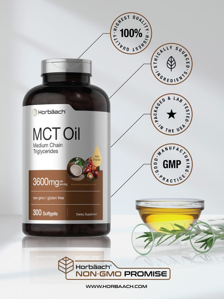 MCT Oil Softgels 3600 mg | 300 Softgels | Coconut Oil Pills | Keto | by Horbaach