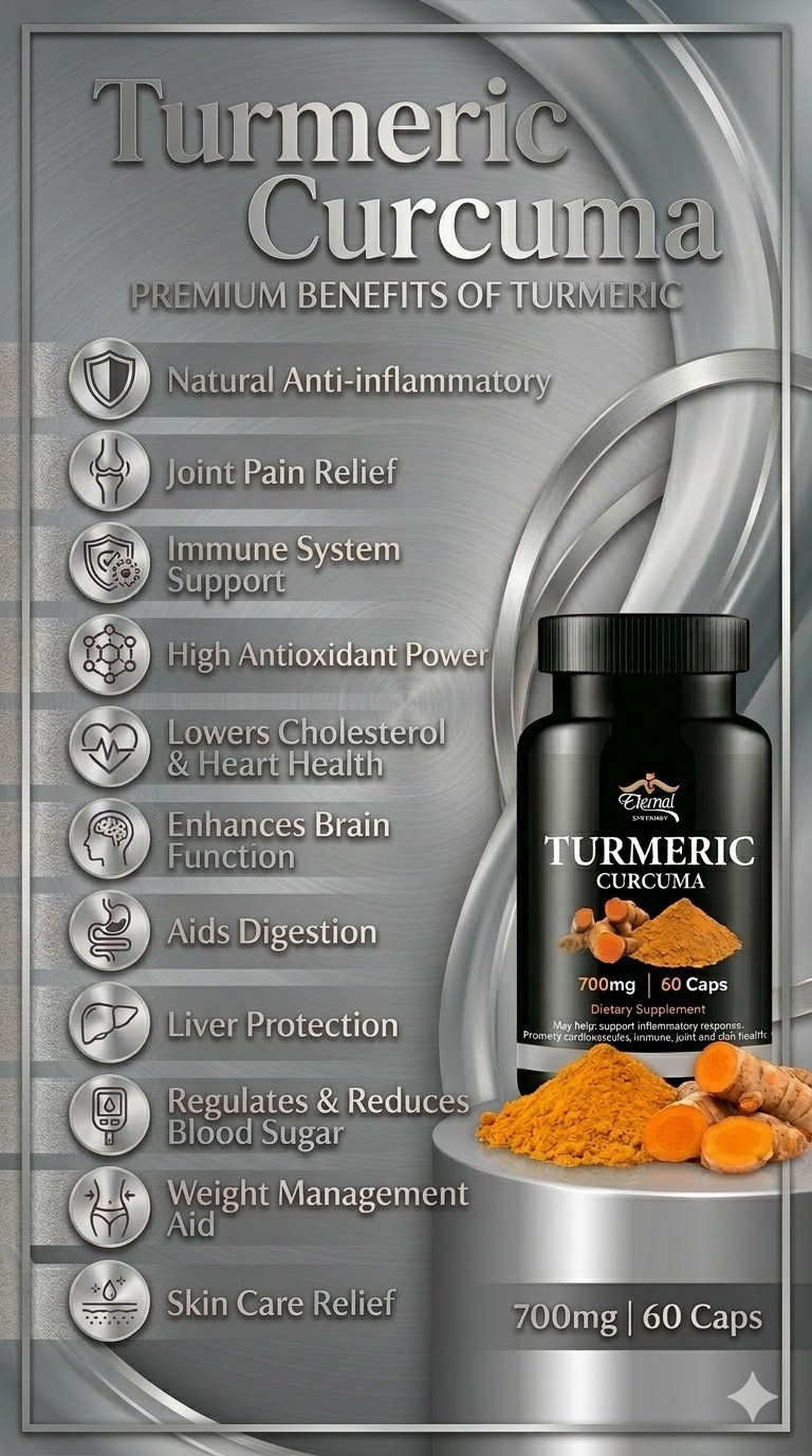 Eternal Turmeric 700mg All Natural Dietary Supplement 60 Capsules