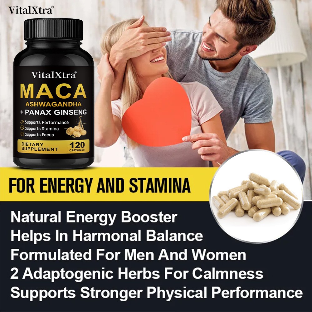 Maca Root with Ashwagandh – 2X Potency Natural Energy Booster 30/60/120 Caps