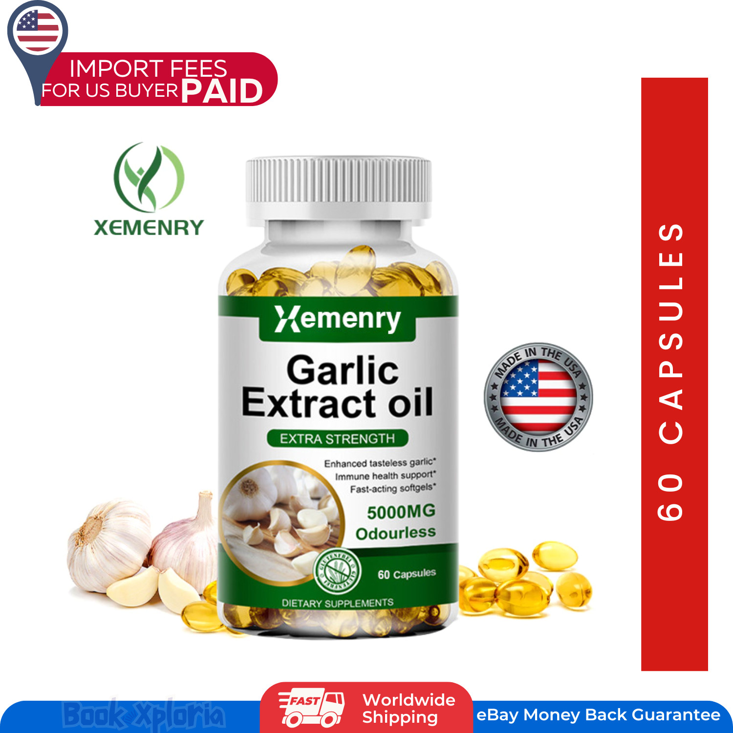 Garlic Oil Capsules 5000mg – 60 Rapid Release Softgels | Organic Garlic Extract