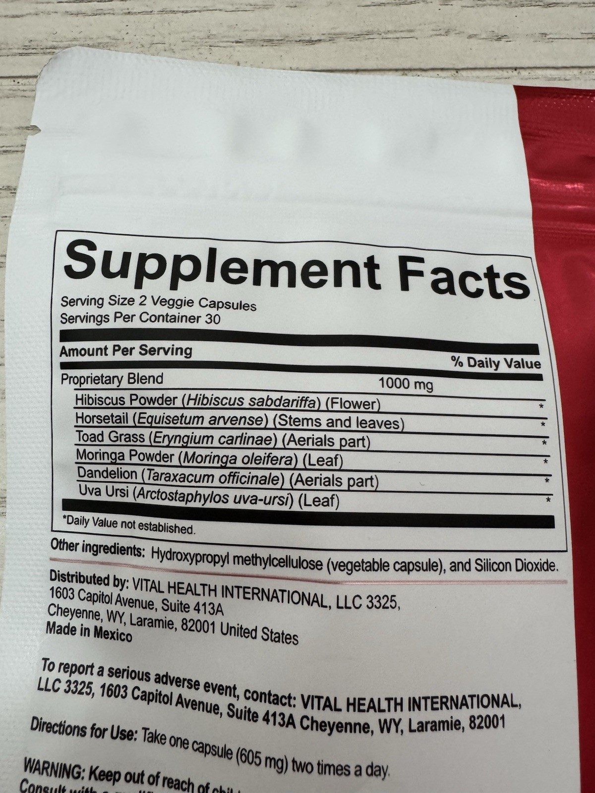 Vital Health V-Itaren 60 Capsules Moringa Dandelion Uva Ursi Non GMO New Sealed