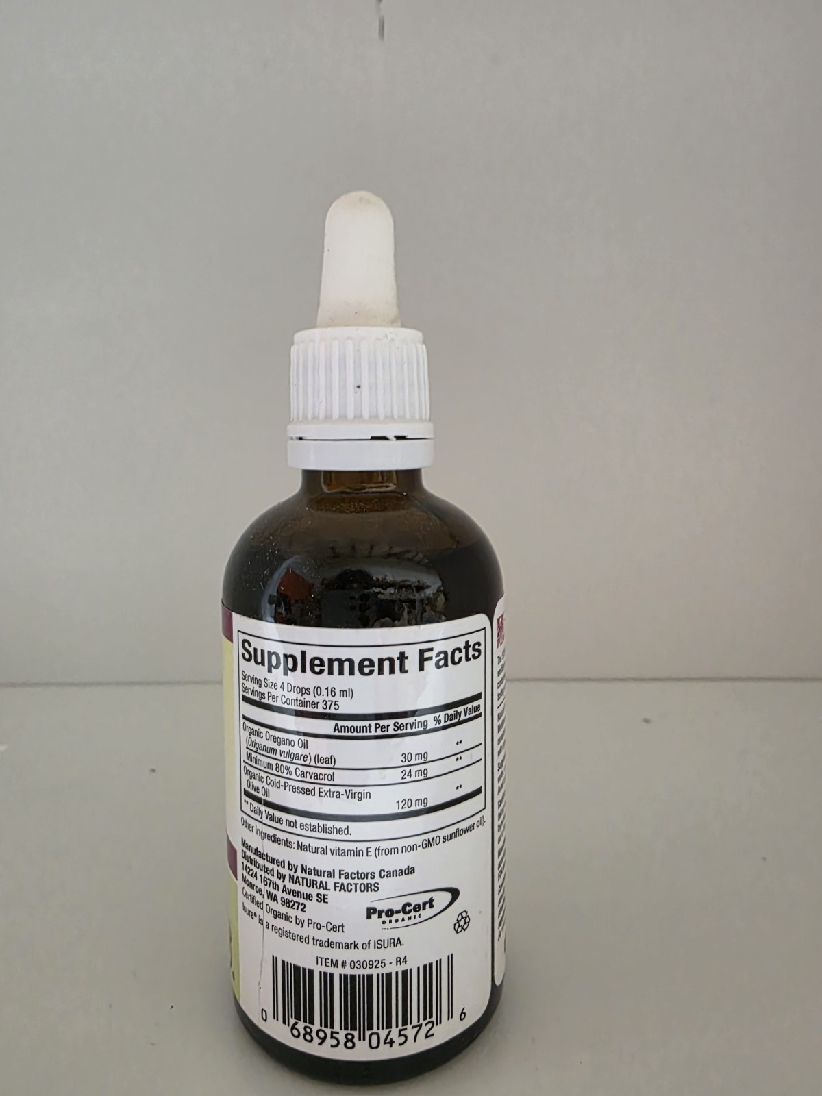 Natural Factors Certified Organic Oil of Oregano 1 fl oz 80% Carvacrol