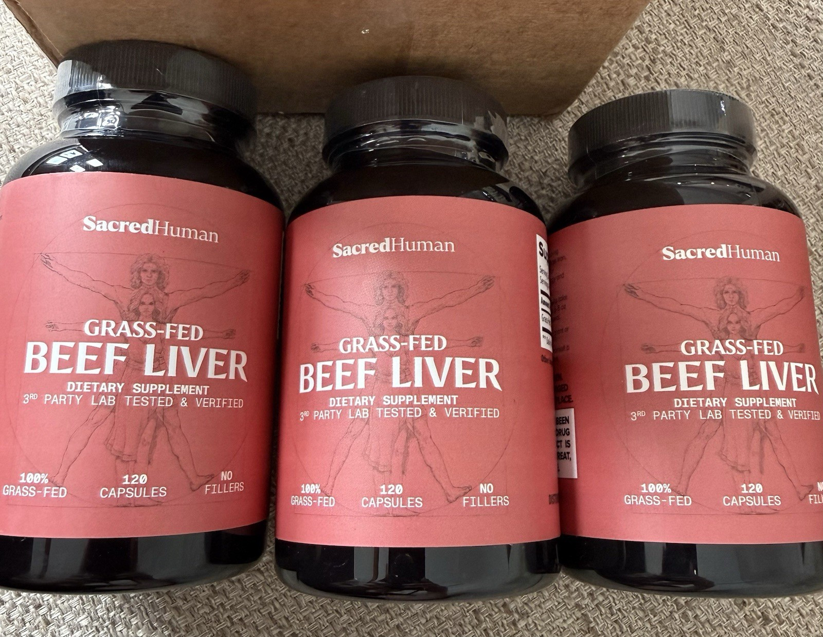 SacredHuman Grass Fed Beef Liver Capsules 120 Ct x3 NEW Sealed Energy Immune USA