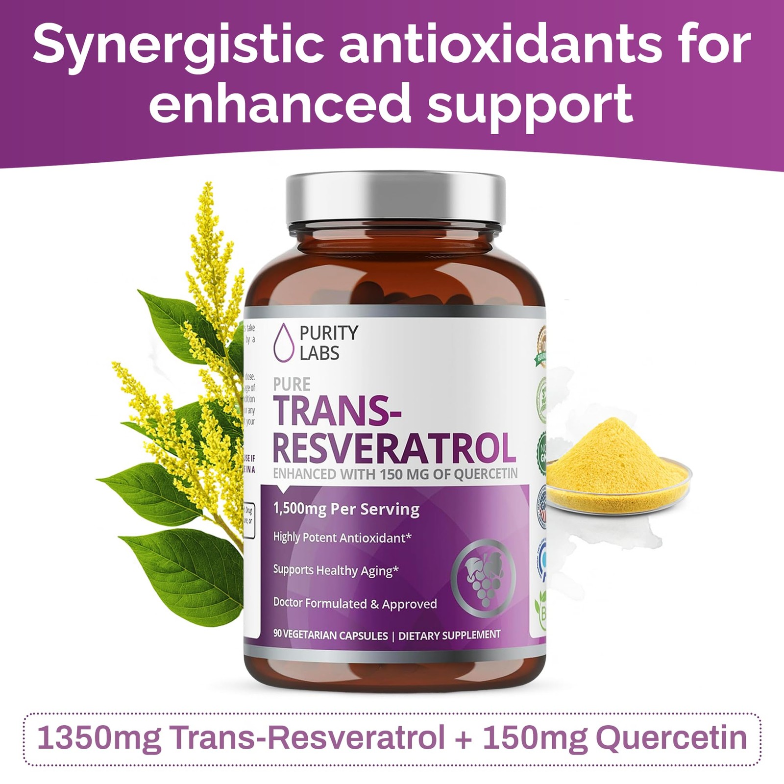 Purity Labs Pure Organic Trans Resveratrol Supplement 90 Count (Pack of 1)