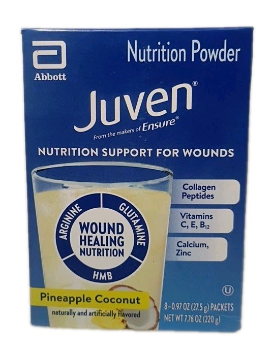 Juven ~Nutrition Powder For Wounds ~Pineapple Coconut 8ct Packets ~Exp. 8/2026