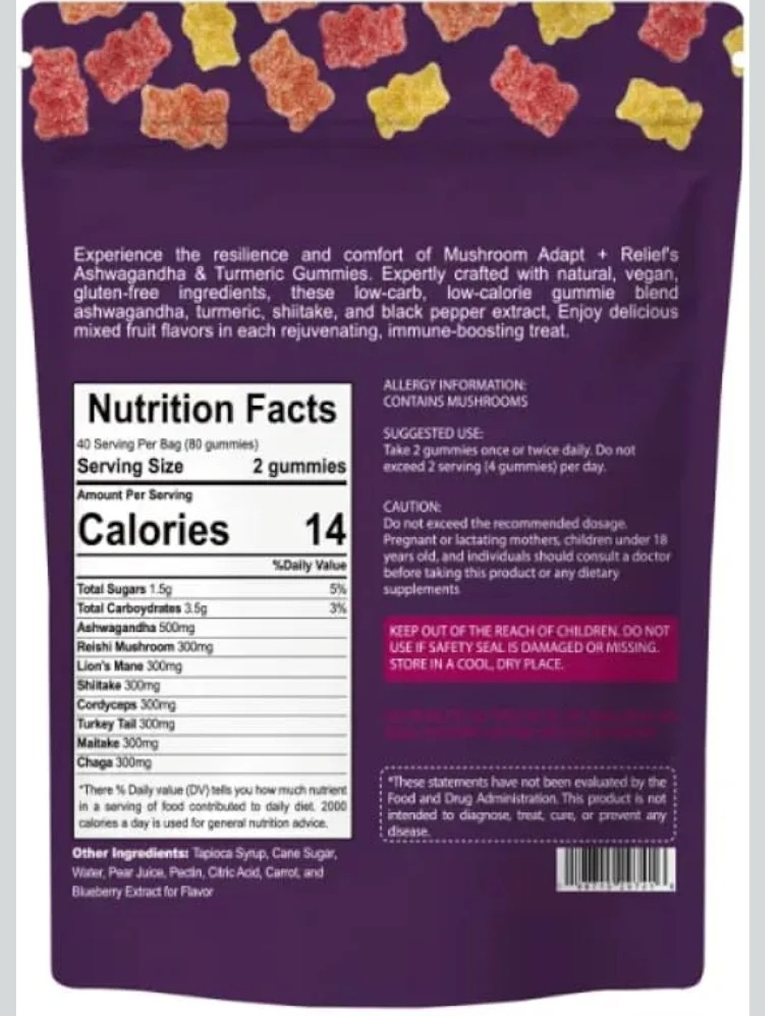 Functional Mushroom Gummies Blend Ashwagandha Reishi Maitake Chaga Cordyceps…