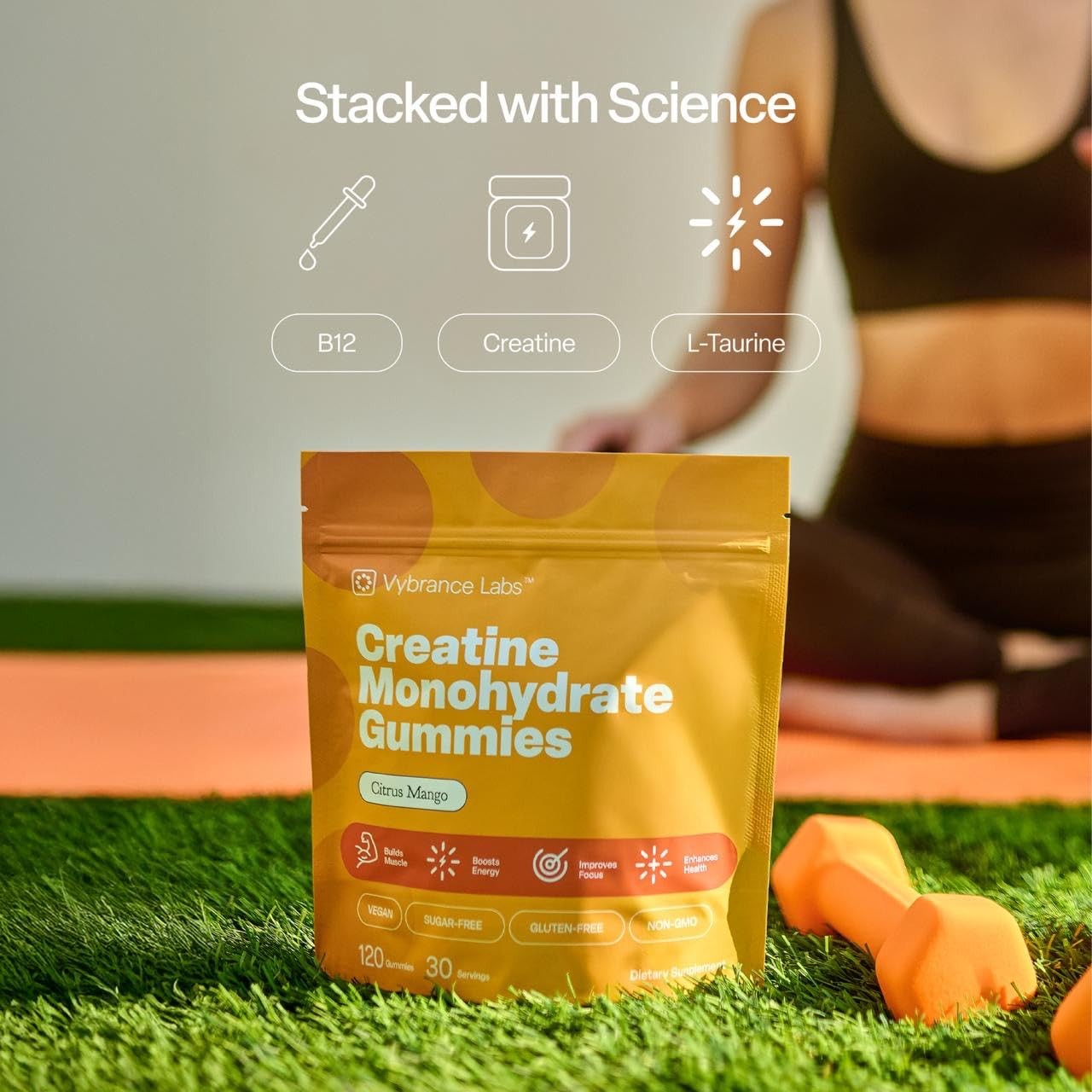 VYBRANCE LABS 3-in-1 Creatine Monohydrate Gummies | 5g Creatine + Taurine + Vita