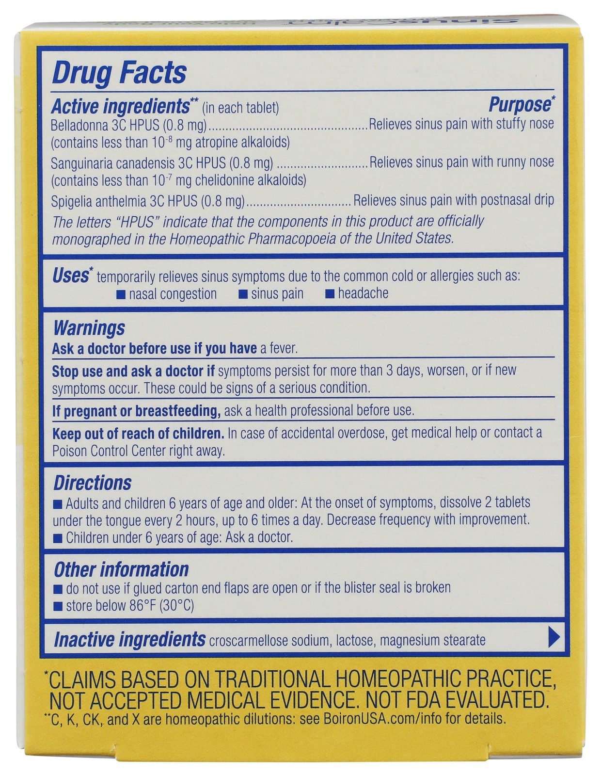 Boiron Sinus Calm Homeopathic Meltaway Tablets Pressure Relief 1 Pack