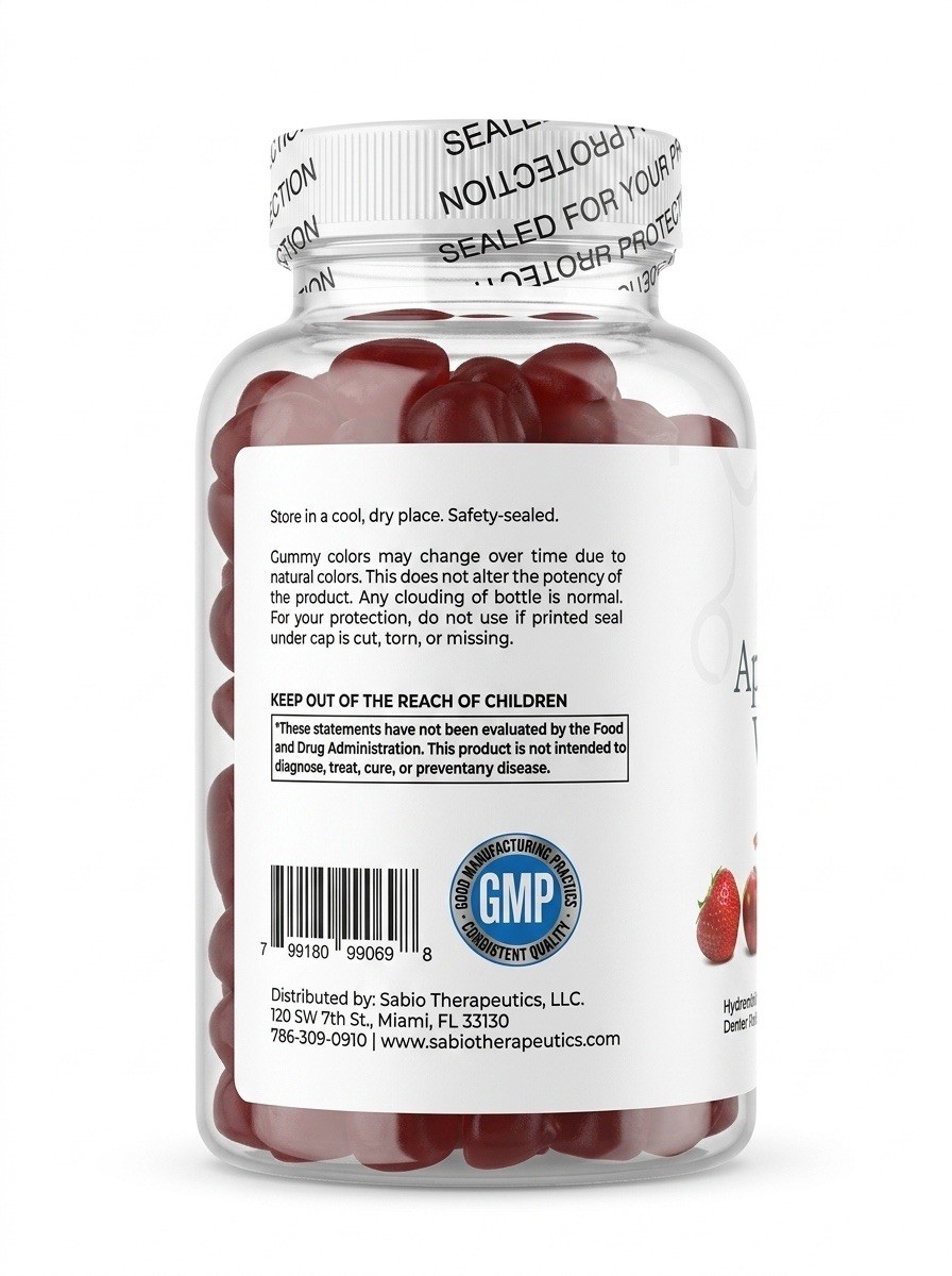 SaBio Therapeutics Apple Cider Vinegar Gummies Vegan Gluten-Free 60 Apple