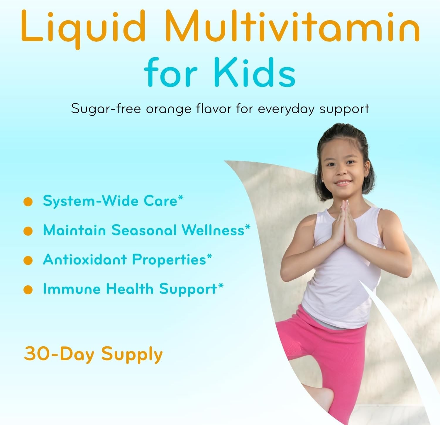 Kids Liquid Multivitamin Sugar Free Immune Support Orange Flavor 1 Month