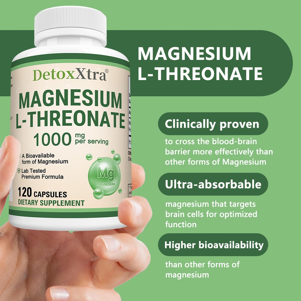 1000mg Magnesium L-Threonate Capsules, Boost Focus, Calm Mood 120 Vegan Caps
