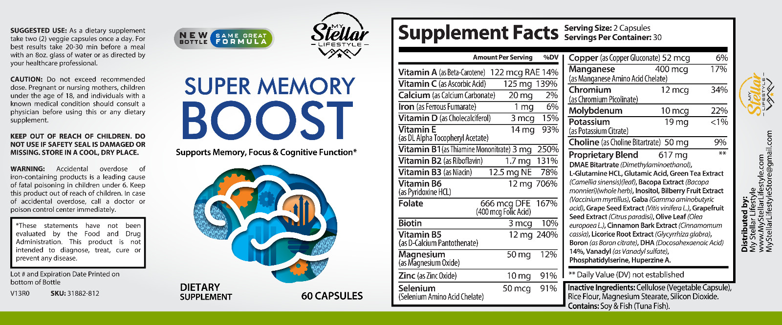 5 Pack Super Memory Boost, apoya la memoria y función cognitiva-60 Cápsulas x5