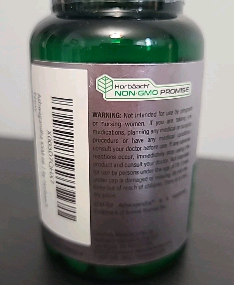 Horbaach KSM-66 Herbal Supplement 600mg, 60 Costed Non GMO Vegan Caps Exp 5/2027