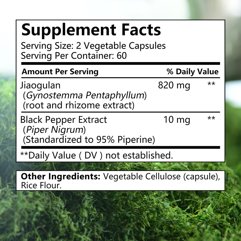 Jiaogulan 820mg – Gynostemma Pentaphyllum AMPK Activator, Caffeine-Free