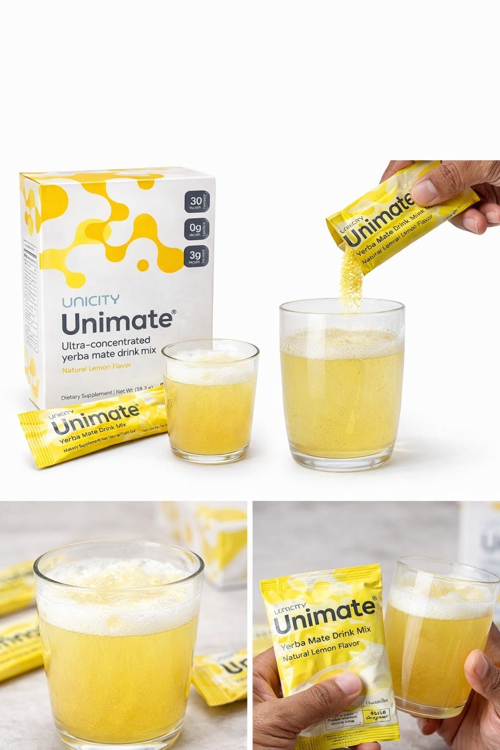 Unicity Unimate Lemon Ginger Drink Mix 30 Stick Packs Energy Focus