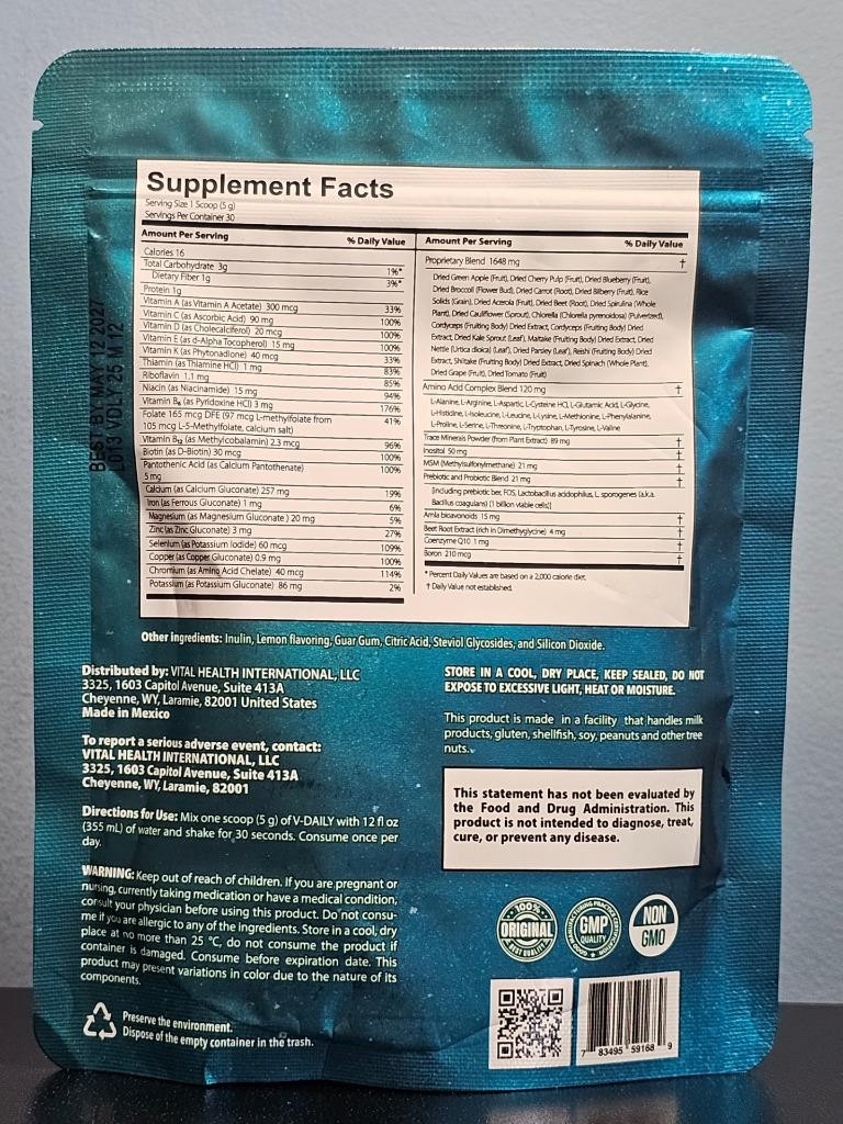 30 SCOOPS – VitalHealth V Daily Lemon Multi-Vitamin New! Vital Health! Exp 5/27