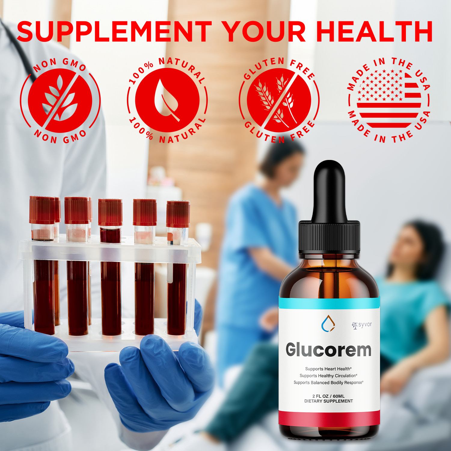 (5 Pack) Glucorem Blood Support Drops Advanced Vitamin Supplement 150 Servings