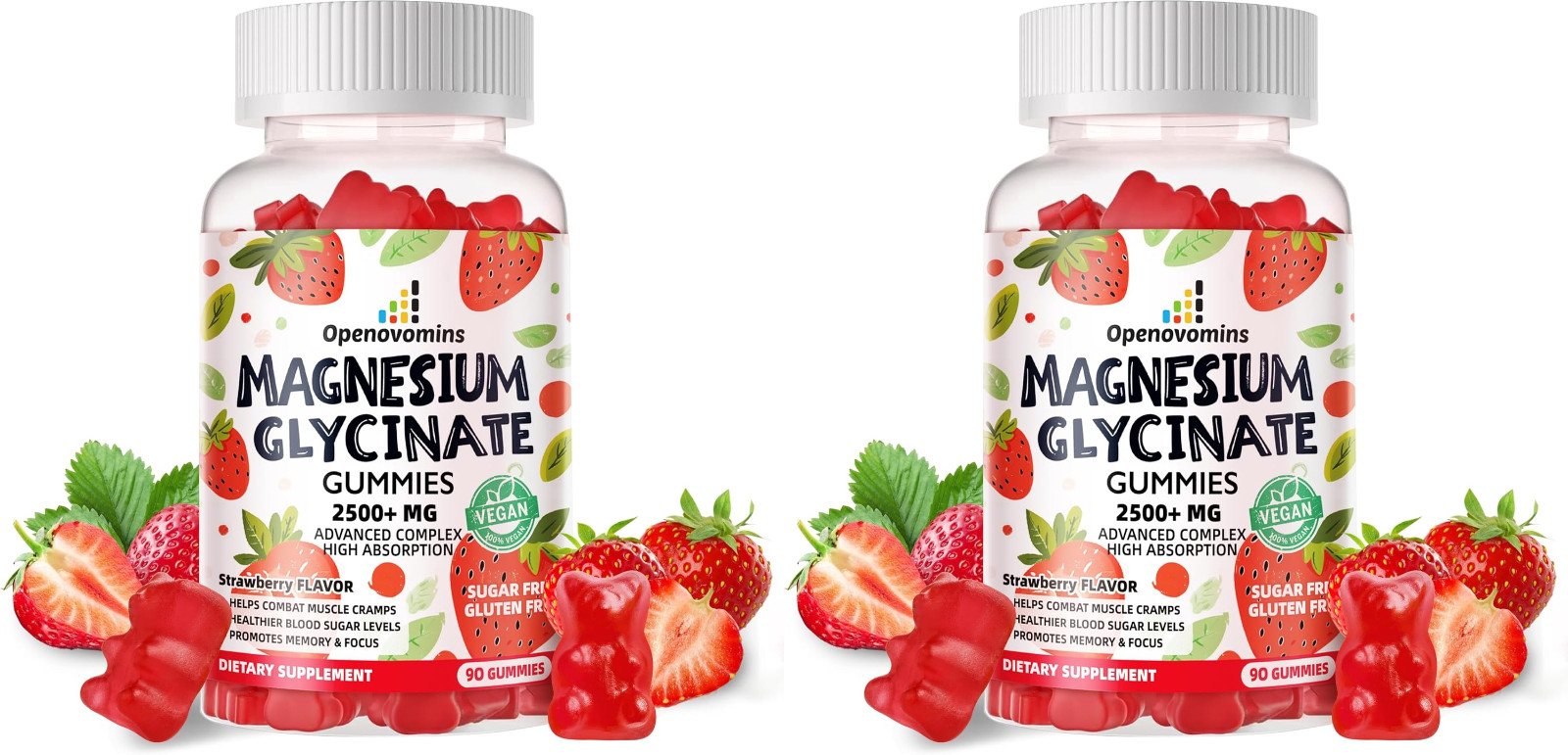 2-Pack Openovomins Magnesium Glycinate Gummies Strawberry 90 Count Each EX 10/26