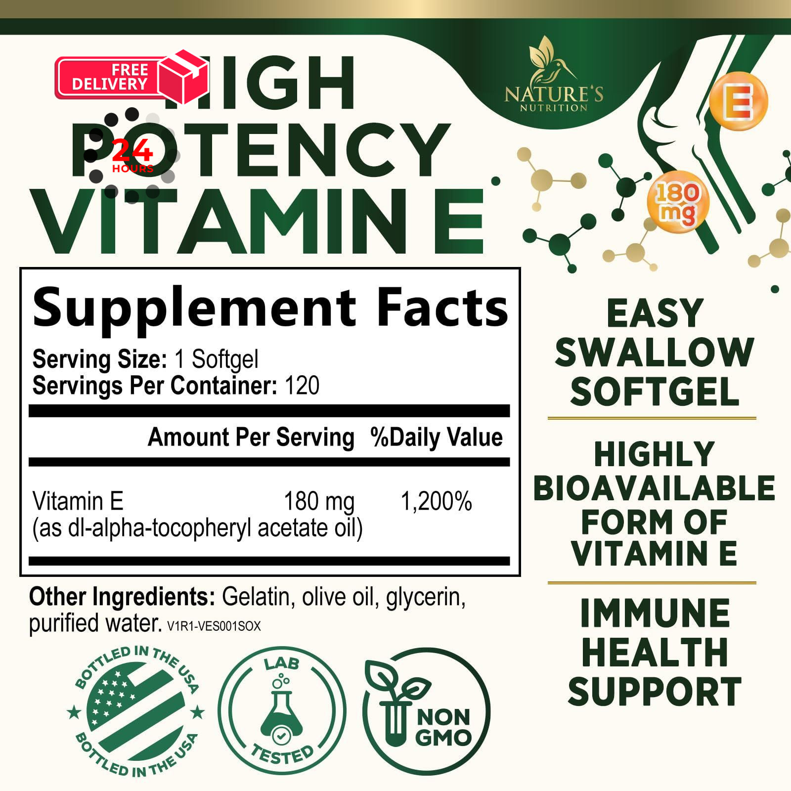 Vitamin E 180mg Per Serving – E Vitamins DL-Alpha, 120 Count (Pack of 1)