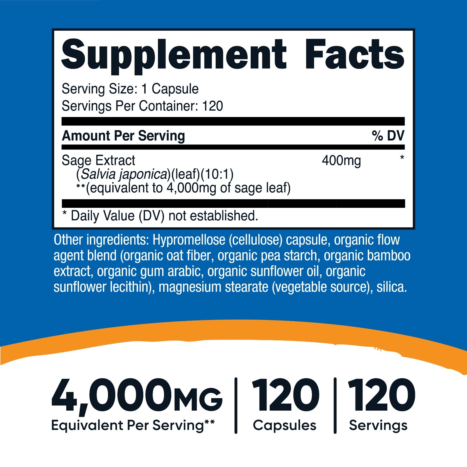 Nutricost Sage Extract (4,000mg Equivalent) 120 Capsules – Vegan, GMO-Free