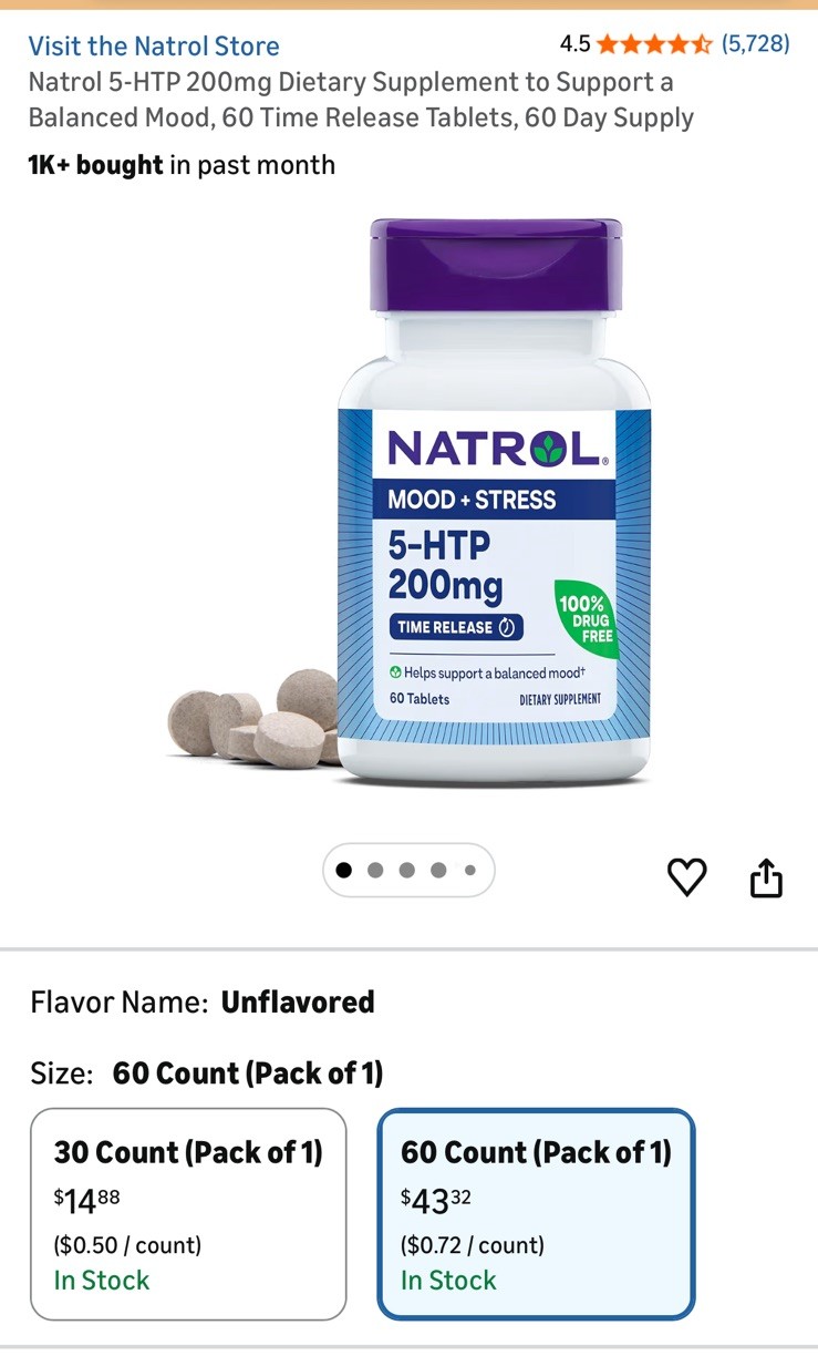 3-Pack 200 mg 60 Time-Release Tablets Natrol Mood + Stress 5-HTP 200mg EXP3/2026