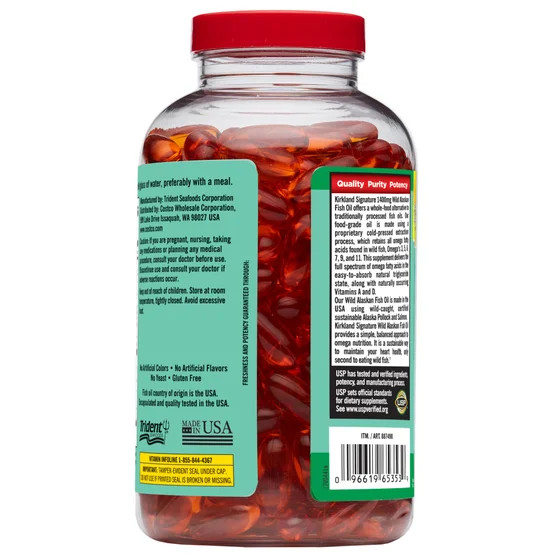 Kirkland Signature Wild Alaskan Fish Oil 1400 mg., 230 Softgels Fatty Acids 5, 6