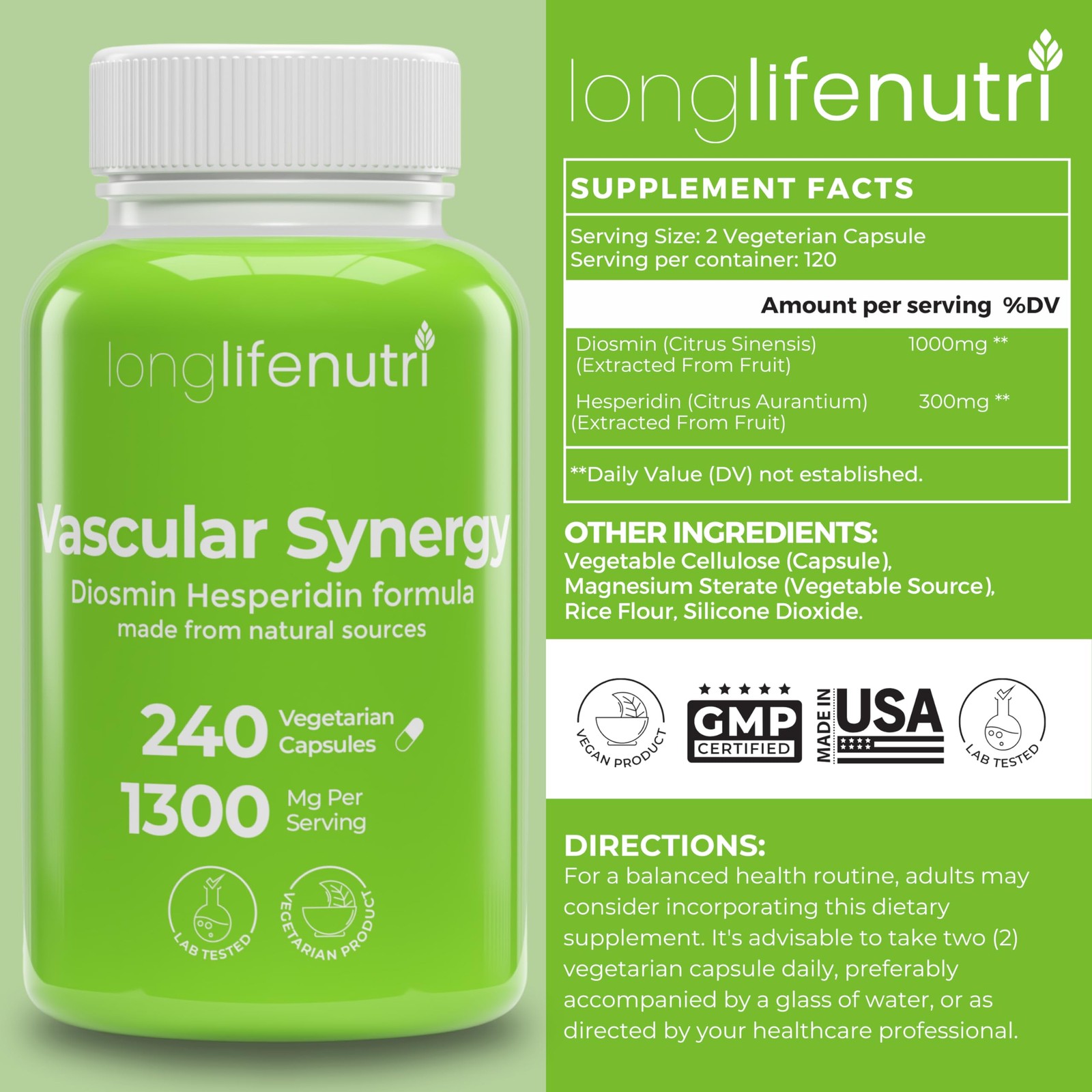 Vascular Synergy Complex, Diosmin 1000mg & Hesperidin 300mg for Vein Health