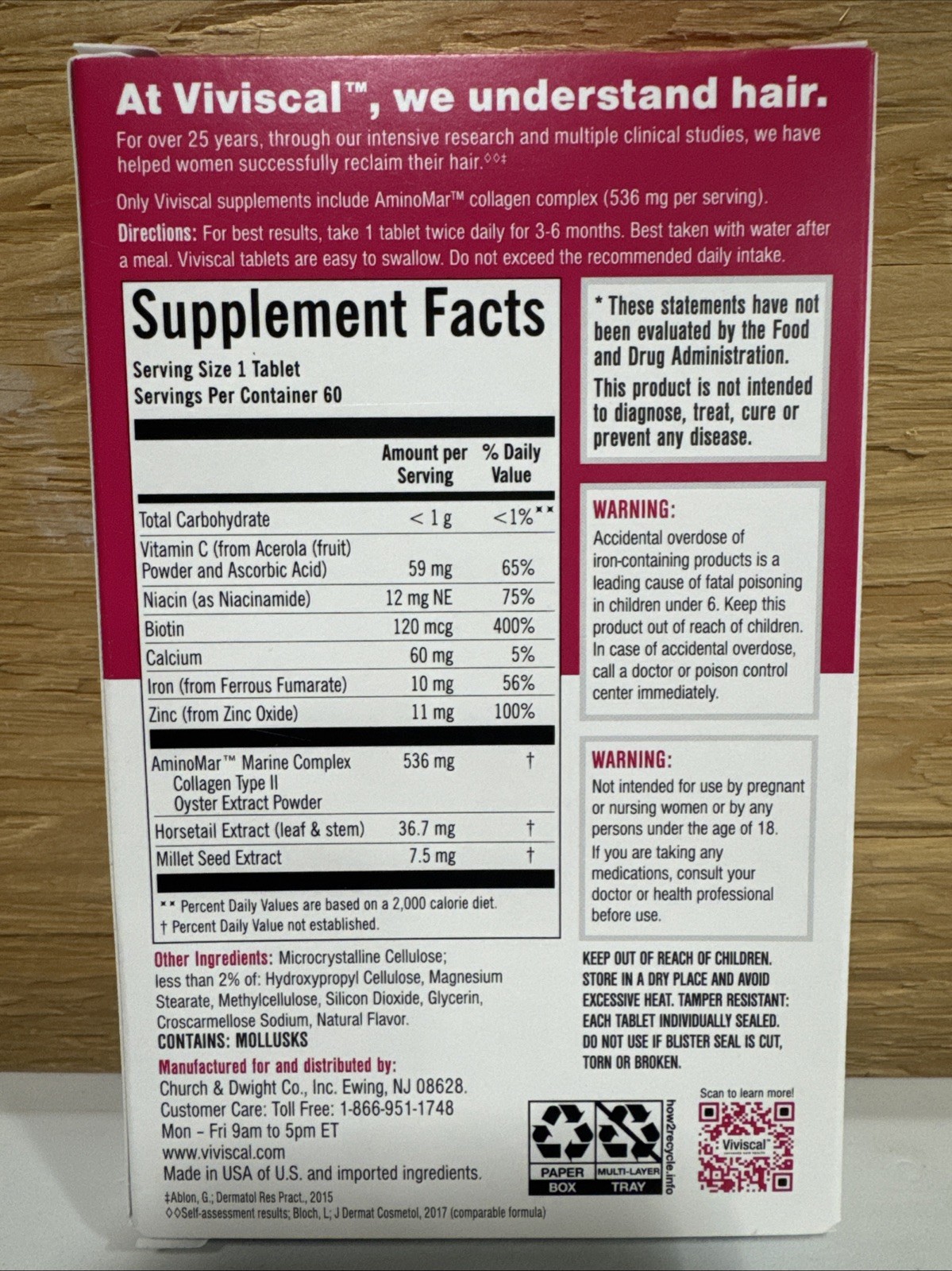 NEW Viviscal Hair Growth & Health Supplement 60 Tablets Drug Free / BF4
