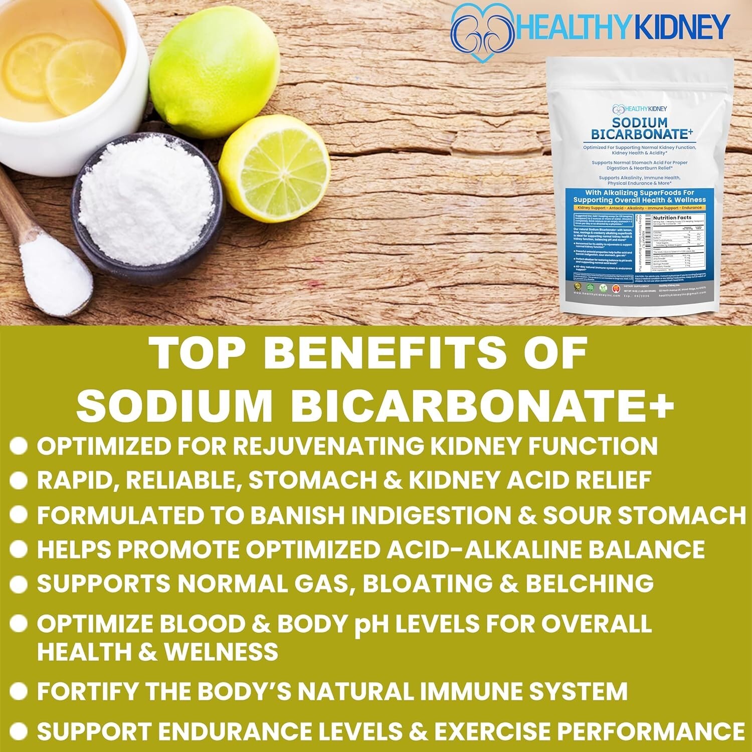 Organic Use Sodium Bicarbonate Alkaline Supplement Kidneys Stomach Powder 1LB
