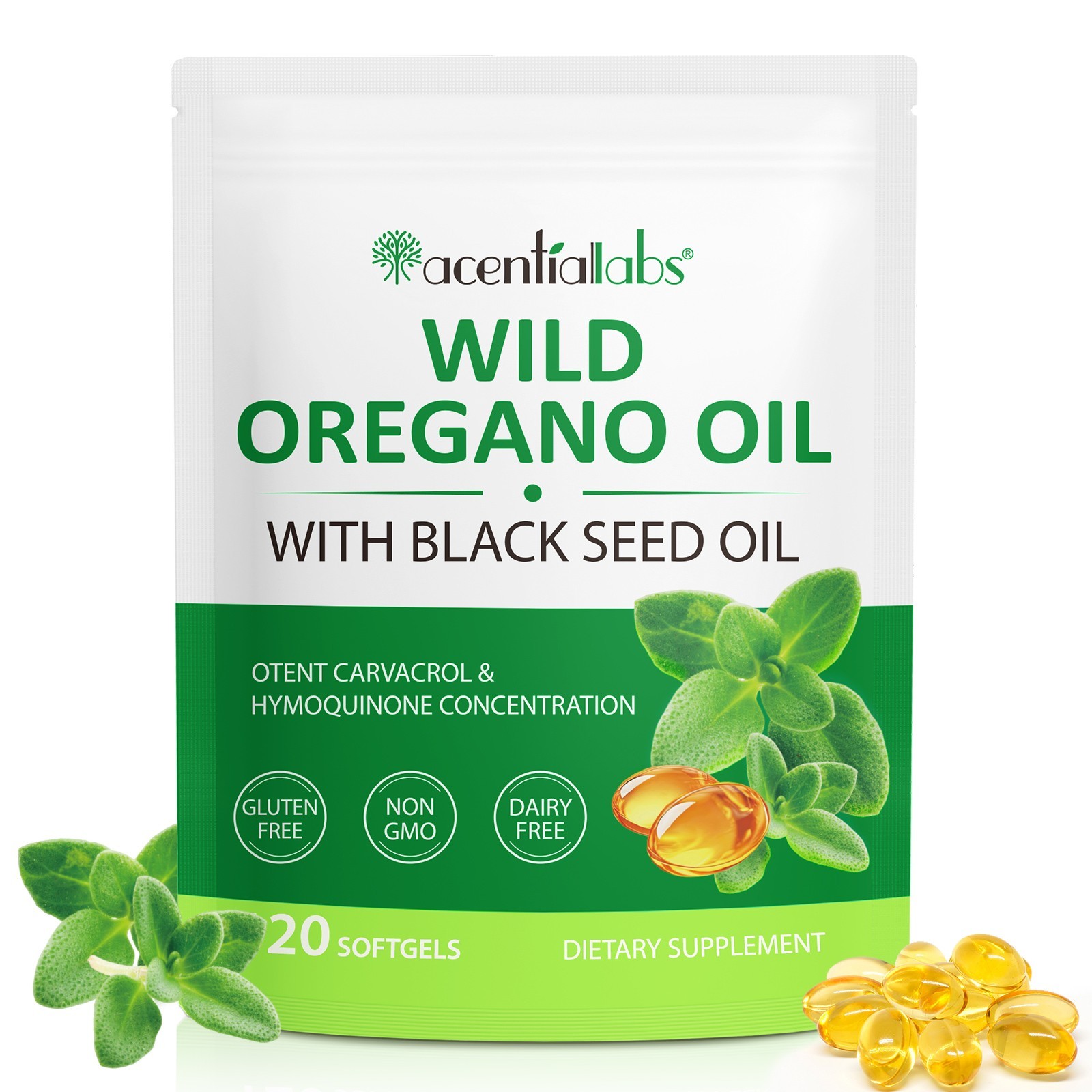 Acentiallabs Organic Wild Oregano Oil Capsules 6000mg Immune Support 120ct
