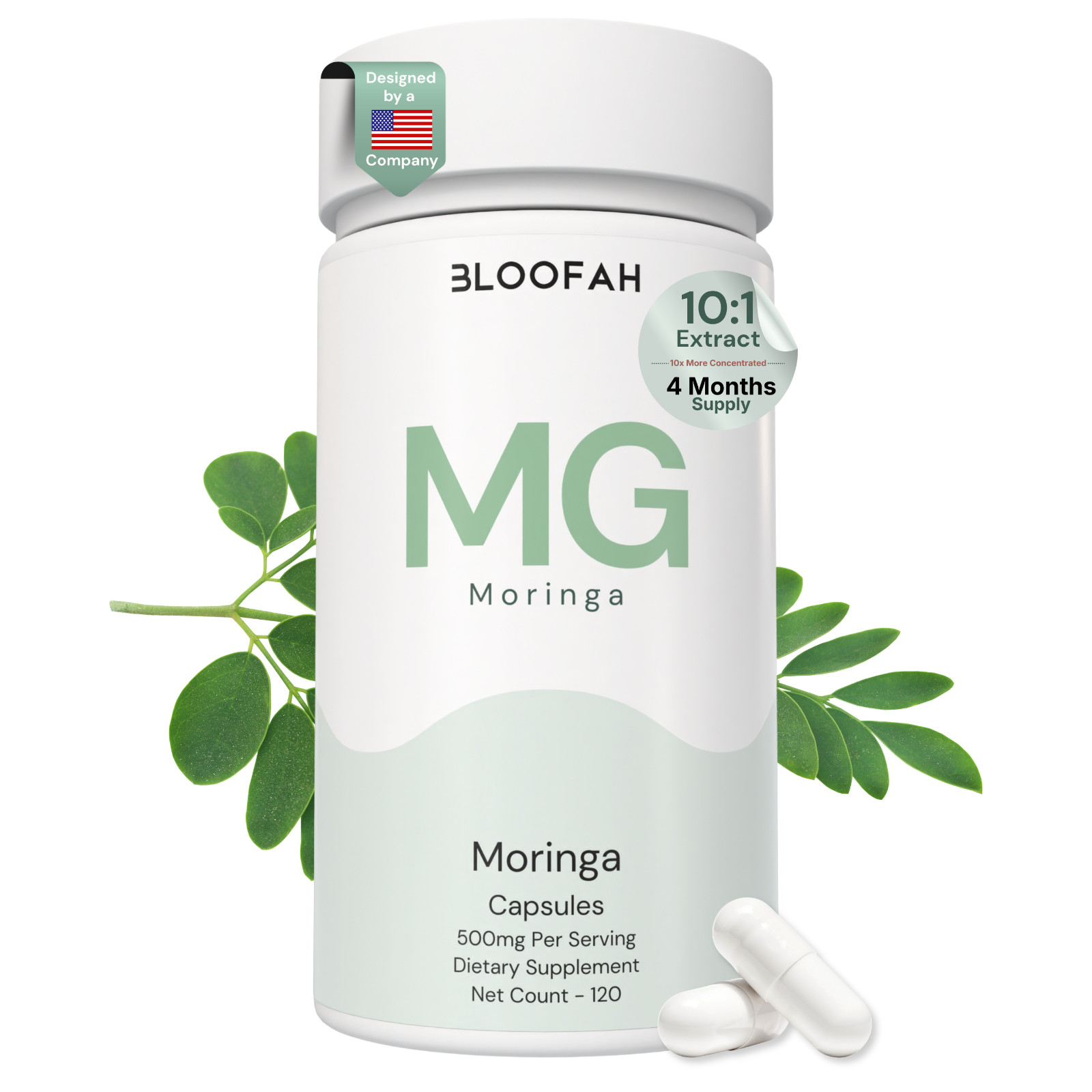 Bloofah MG Moringa Leaf Extract 10:1 500mg | 120 Capsules | Superfood | Iron