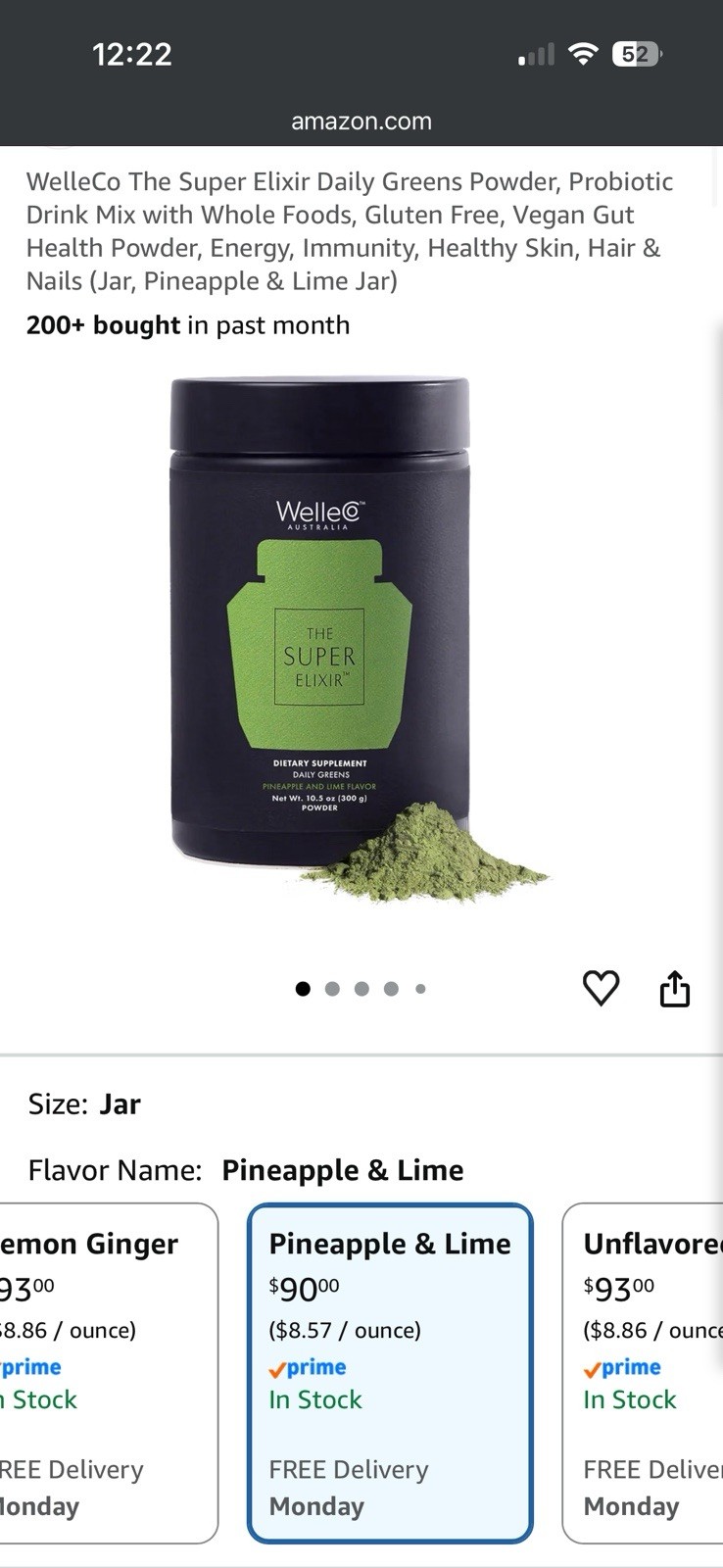 WelleCo The Super Elixir Daily Greens Powder, Pineapple & Lime, 10.5 oz