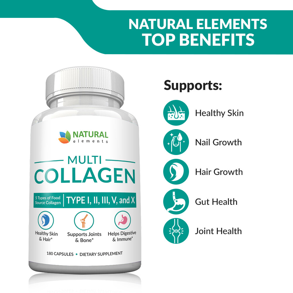 Collagen Capsules – Collagen Pills – 2 Month Supply – Type I, II, III, V, X
