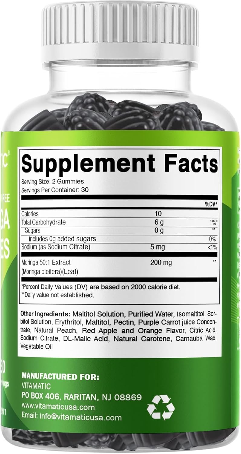 Vitamatic Moringa Gummie–Sugar-Free Botanical Extract–Green Superfood Supplement