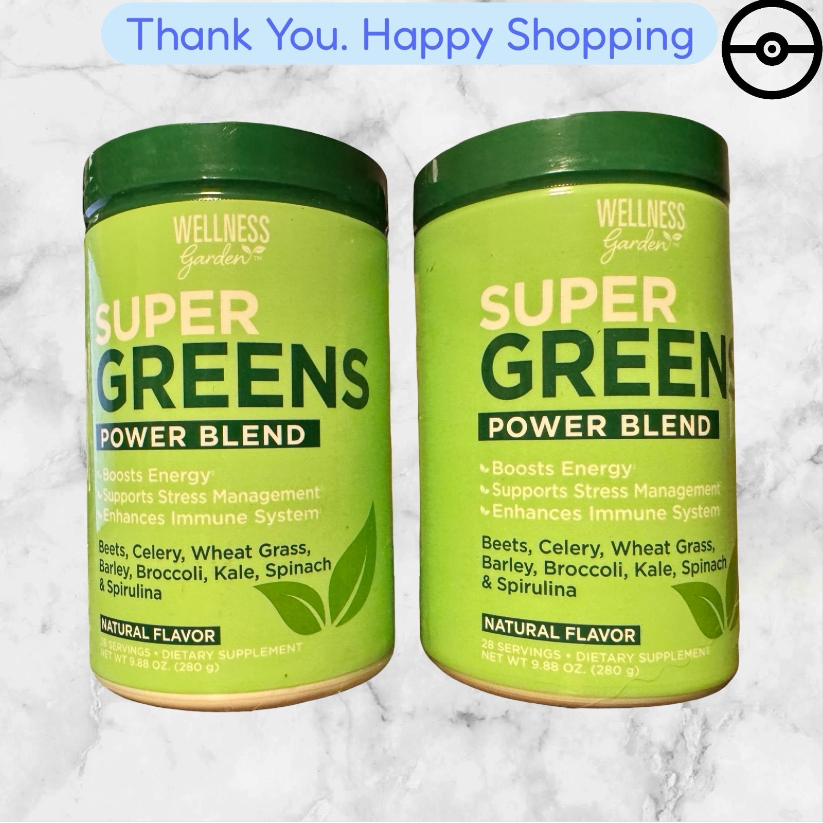 WELLNESS garden SUPER GREENS POWER BLEND, Natural Flavor 9.88 OZ. 12/2027 2 pack