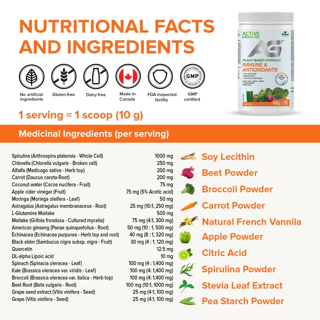 Active Green Pro Immune & Antioxidants Superfood Powder – French Vanilla Greens