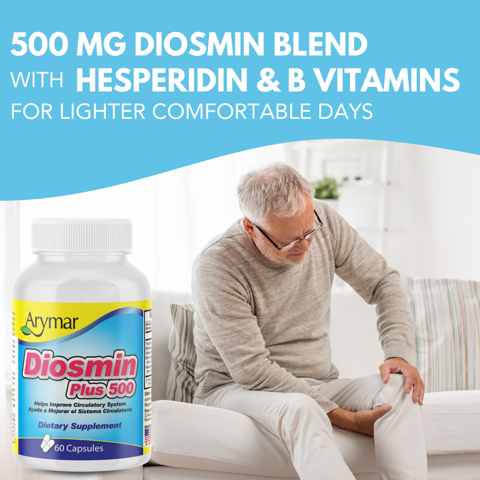 Arymar Diosmin Plus 500 with Hesperidin & B Vitamins – 60 Capsules (2-Pack)