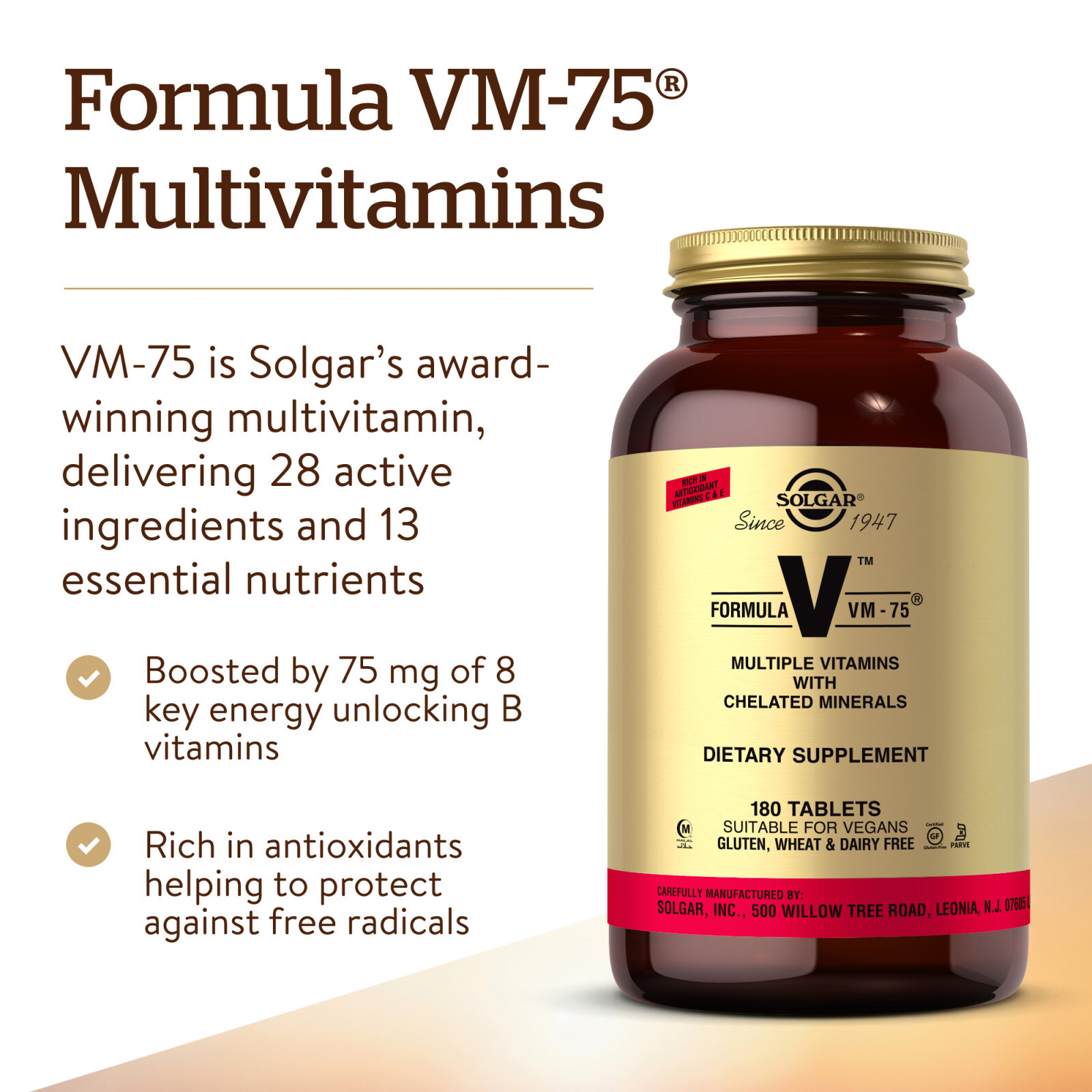 Solgar Formula VM-75 180 Tablets, Multivitamin with Chelated Minerals