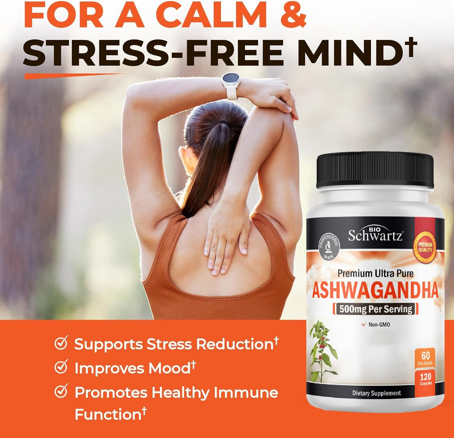 Ashwagandha Supplements – Extra Strength 120 Count (Pack of 1)
